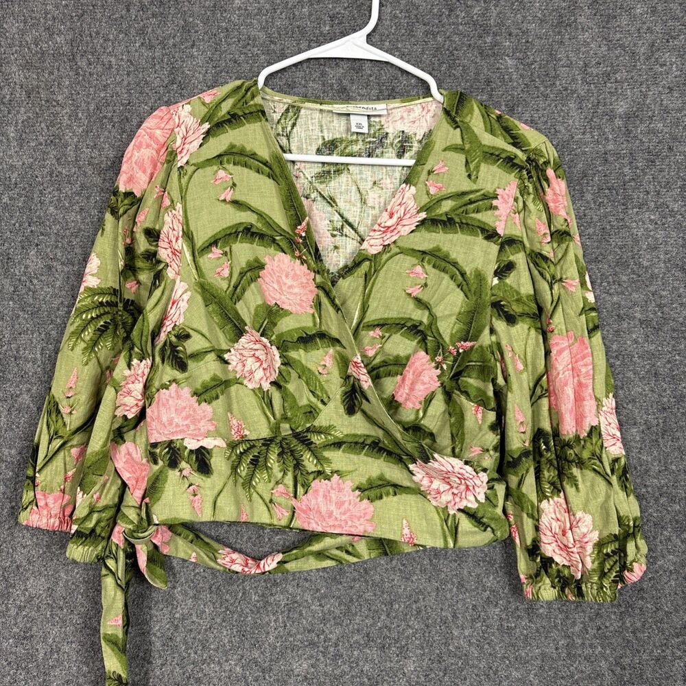 Agua Bendita x Target Wrap Top Blouse Womens Sz XXL Green Pink Crop Tie Tropical
